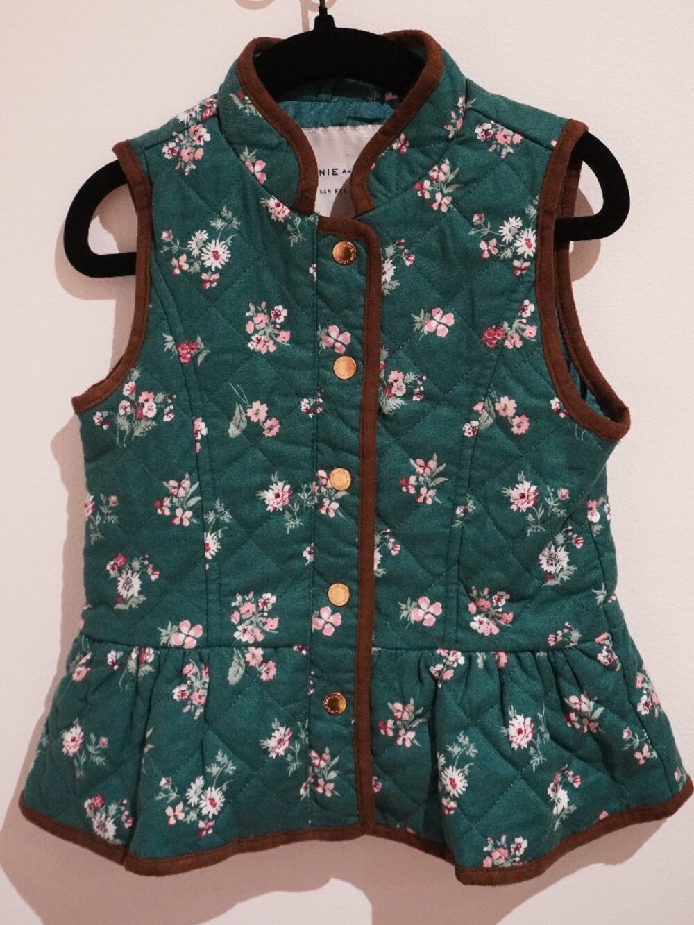 Janie and Jack Quilted Vest Green Floral 3-4 Months Button Up